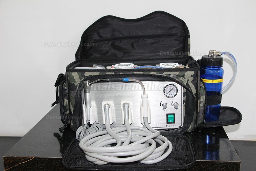 Portable Dental Unit Backpack with Compressor + 3 Way Syringe + Suction + Tube 4H